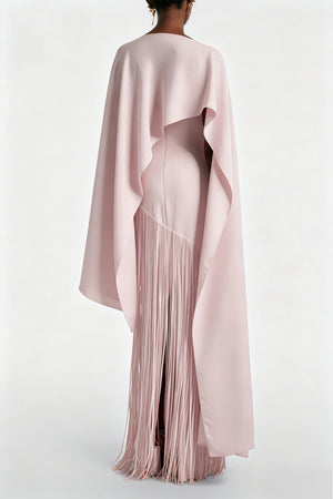 Apparat Fringed Maxi Dress with Shawl / Light Pink
