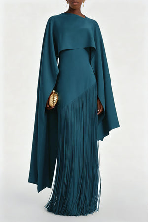 Apparat Fringed Maxi Dress with Shawl / Teal