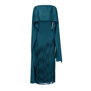 Apparat Fringed Maxi Dress with Shawl / Teal