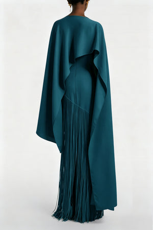 Apparat Fringed Maxi Dress with Shawl / Teal