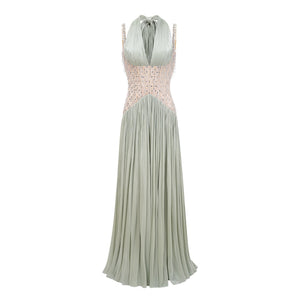 Aquarelle Rhinestone Panel Maxi Dress / Green