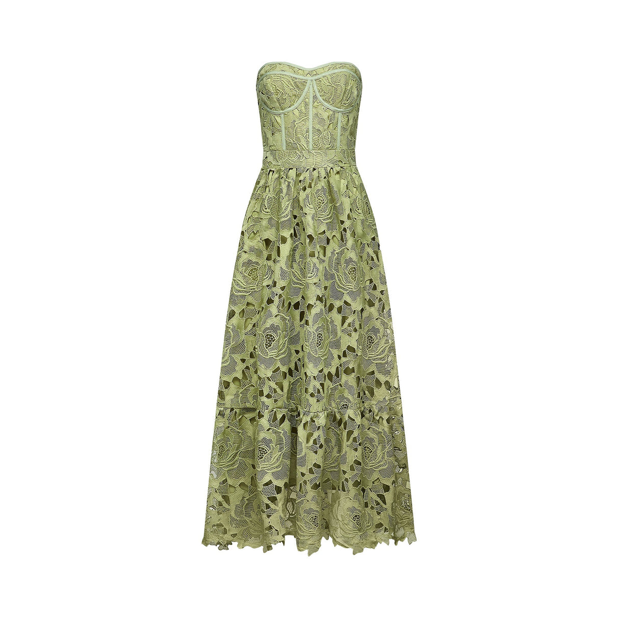 Lise Lace Floral Cut-out Midi Dress / Green
