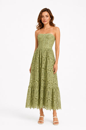 Lise Lace Floral Cut-out Midi Dress / Green