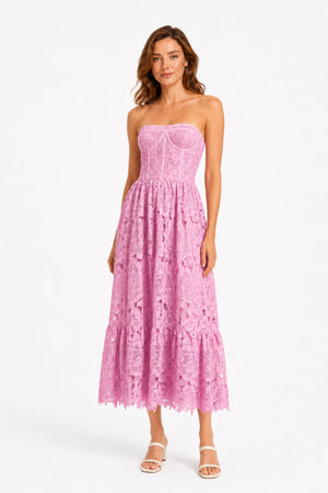 Lise Lace Floral Cut-out Midi Dress / Pink