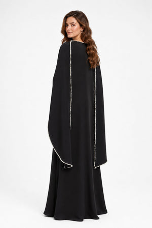 Sommet Pearl Trim Shawl Detail Maxi Dress / Black