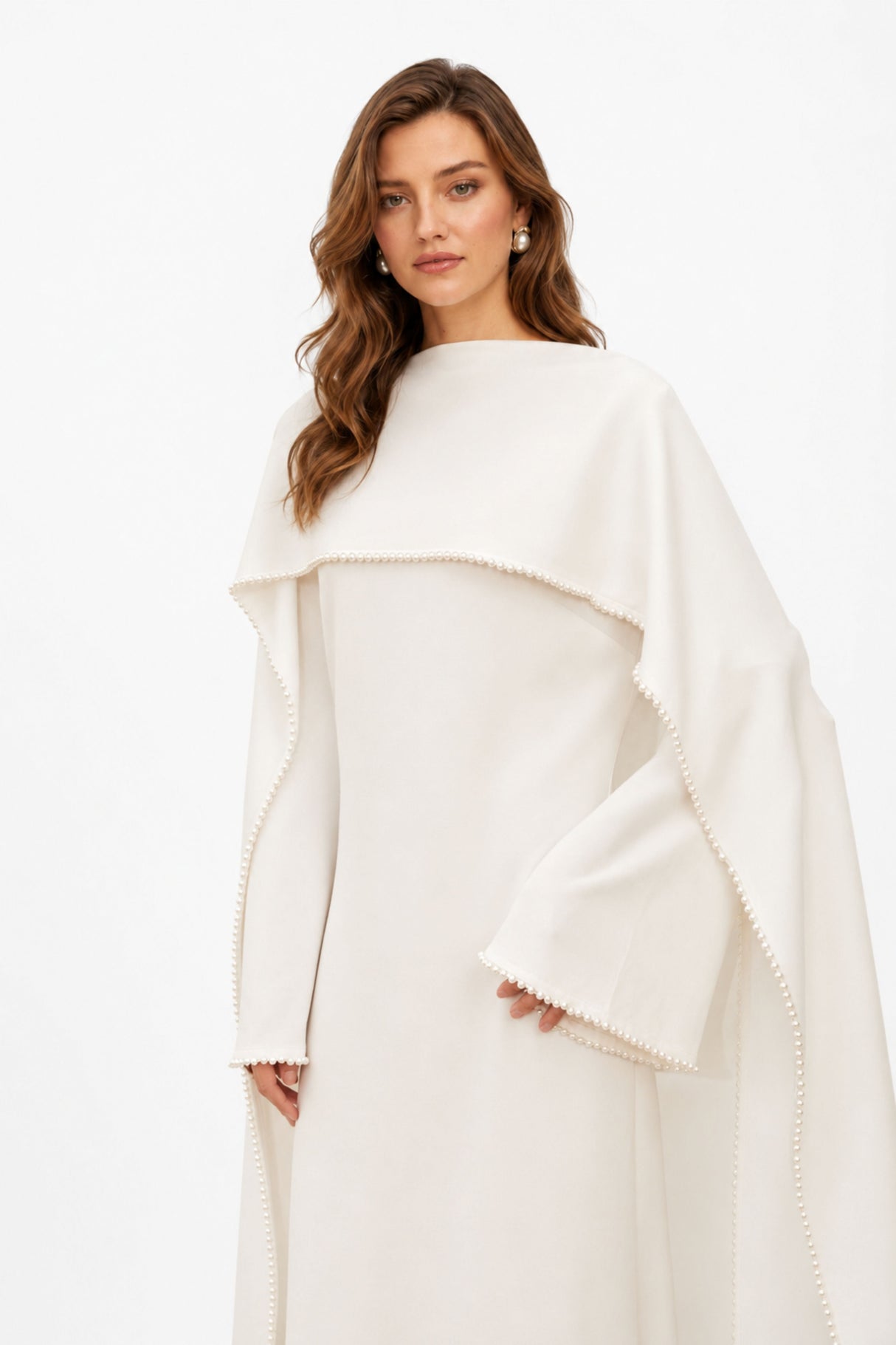 Sommet Pearl Trim Shawl Detail Maxi Dress / White