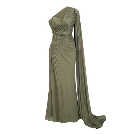 Tiphaine One Shoulder Ruched Maxi Dress / Green