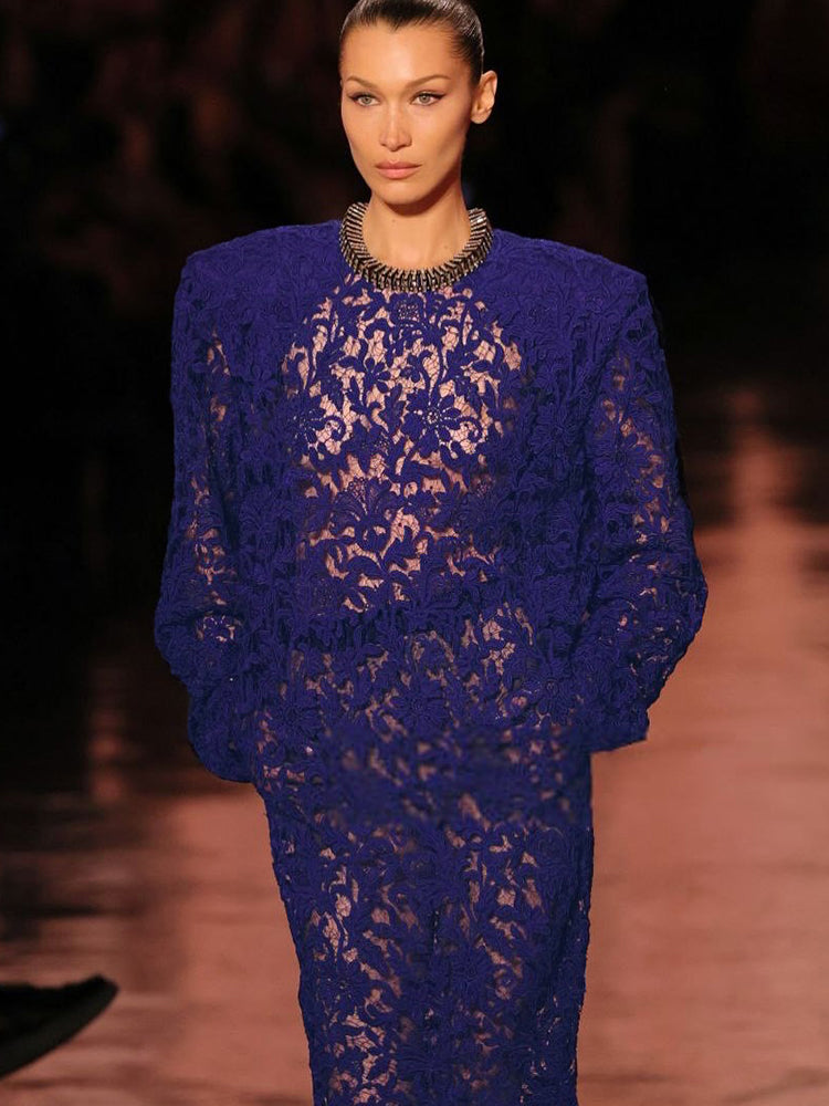 Aurohaya Émilia Lace Long Sleeve Midi Dress