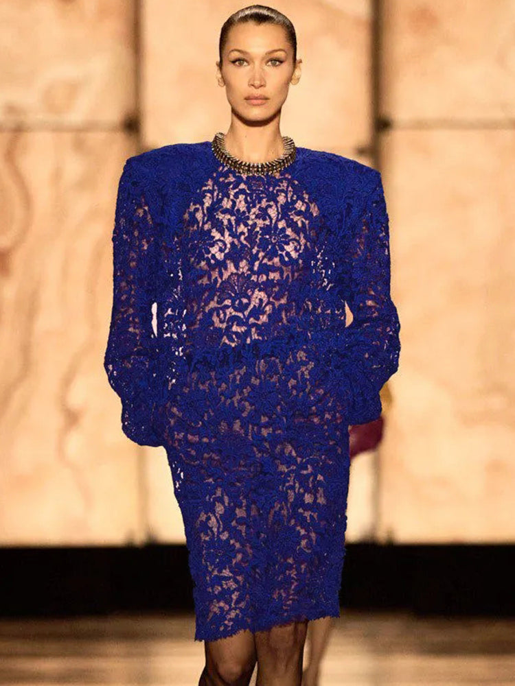 Aurohaya Émilia Lace Long Sleeve Midi Dress