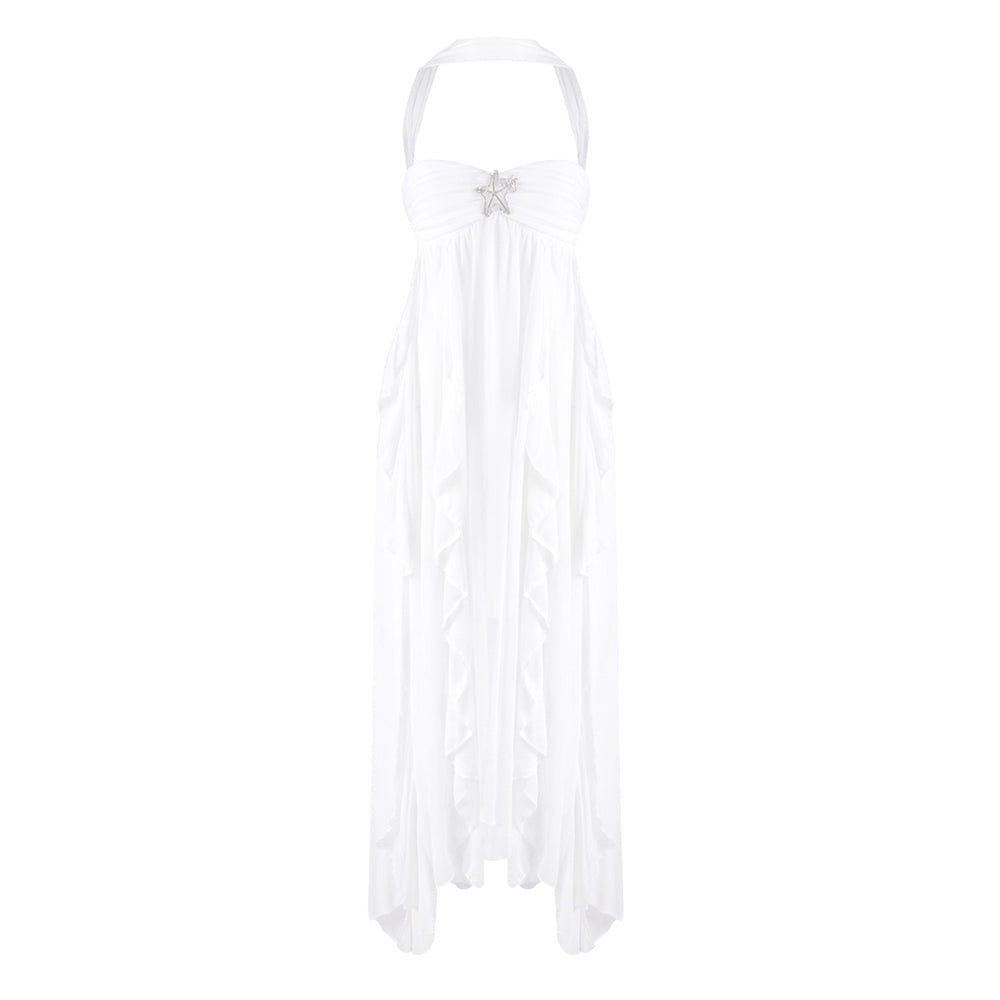 Aurohaya Éléna Halter Backless Maxi Dress WHITE