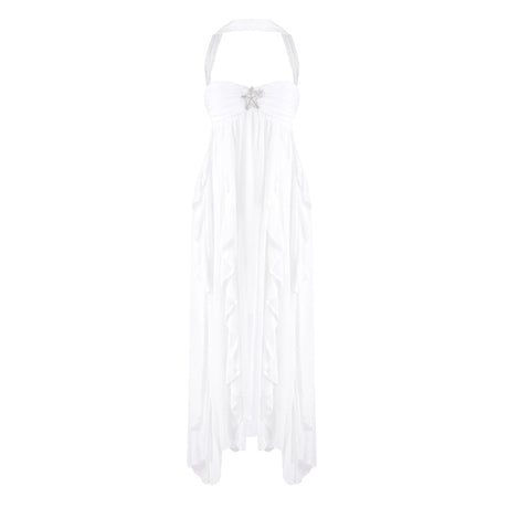 Aurohaya Éléna Halter Backless Maxi Dress White