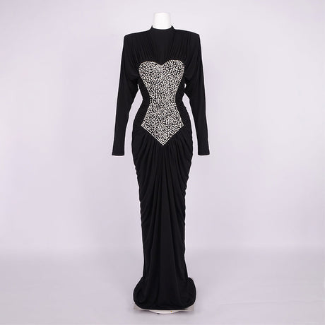 Aurohaya Liberté Embellished Long Sleeve Maxi Dress black