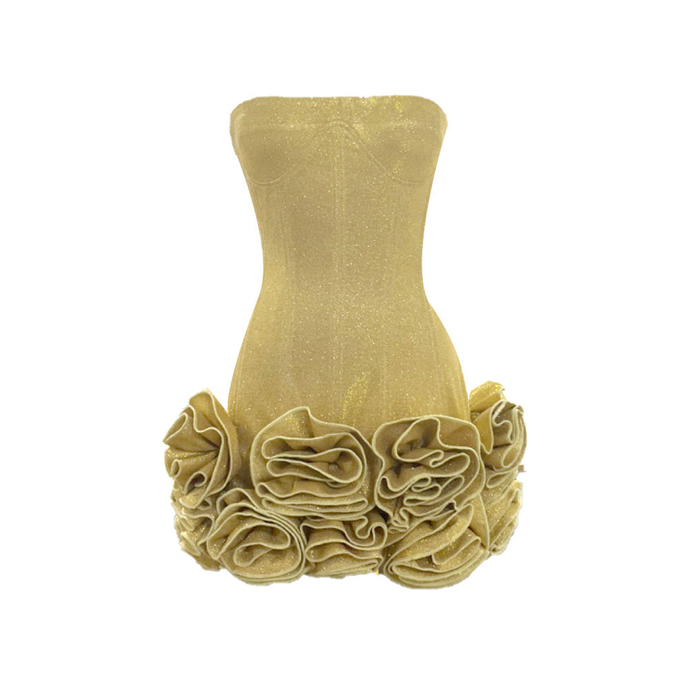 Aurohaya Isadora Strapless Corset Mini Dress Gold